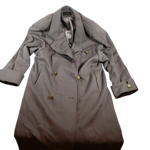 Vintage London Fog 100% Wool Double Breasted Trench Coat Brown Taupe Size 12 Reg